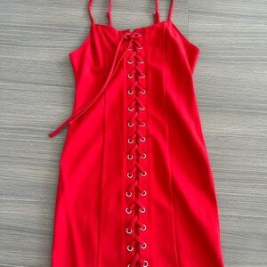 Tie up body con red dress